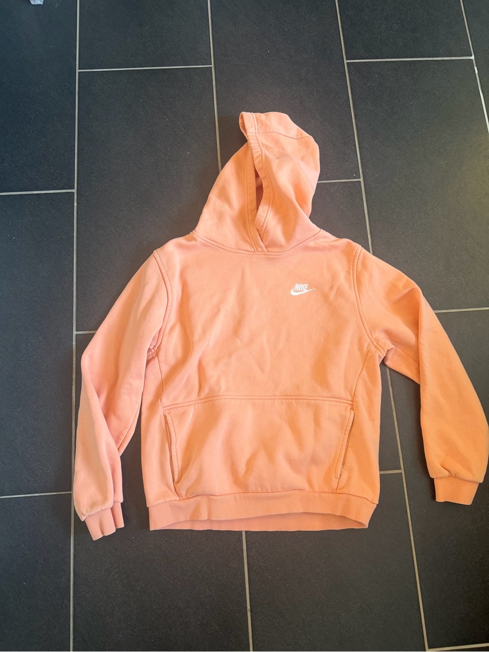 Nike Club Fleece Boys XL Peach Pullover Hoodie White Swoosh Sweatshirt